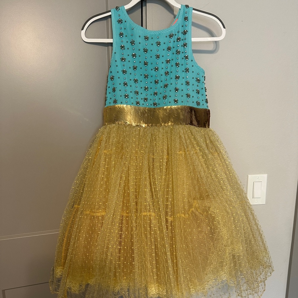 Elegant Gold and Blue Kids Formal Dress